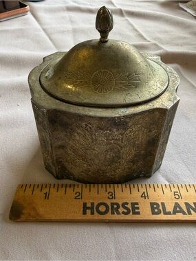 Antique-Style Brass Decorative Lidded Box - Gold
